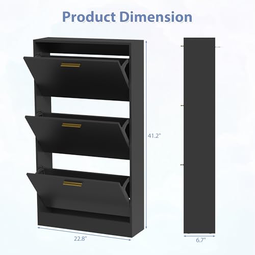 Shoe Cabinet Storage with 3 Flip Drawers and Closed Base, Black丨Hidden Shoe Organizer, Freestanding Narrow Shoe Storage Rack for Entryway, Hallway, Entrance - color: 1pc-black, size: 3 Flip Drawers Without Shelf