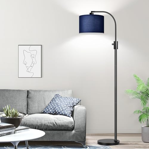 Nintiue Upgraded Modern Arc Dimmable Tall Standing Floor Lamp with Blue Shade, 1200 Lumens LED Bulb Included, for Living & Reading Room, Bedroom, Office & Nursery, Black - color: Matte Black-Blue Shade