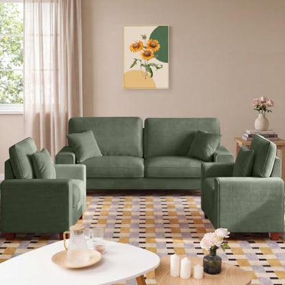 DOPEDIO 88.58" Sofa Set, Chenille Loveseat & 2 Accent Chairs, Green | Modern chenille sofa set with removable covers, spring cushions, solid wood frame, easy assembly for comfortable living rooms - size: 88.58 inch + 2 Single, style: Green Chenille