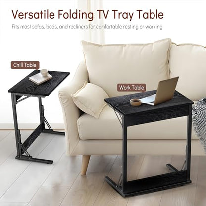Tatub 24" TV Tray Table Set of 4, Folding C Shaped End Table, Small Sofa Side Laptop Desk for Living Room, Bedroom, Black - color: Midnight Black, style: 4PK