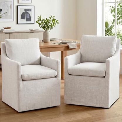 DUHOME Upholstered Dining Chairs Set of 2,Linen Accent Chair for Living Room,Single Sofa Chair with 4 Casters,Upholstered Arm Chair for Bedroom Reading Room Waiting Room Kitchen Dining Room - size: 2 pcs