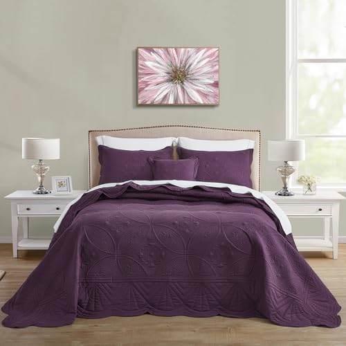 DaisyHuang Bedspread - Full Size Bedding Cover - Modern & Contemporary Coverlet Set, Real Stitching, Reversible, Lightweight, 5 Piece, Purple - color: Plum, size: Full(96"x110")