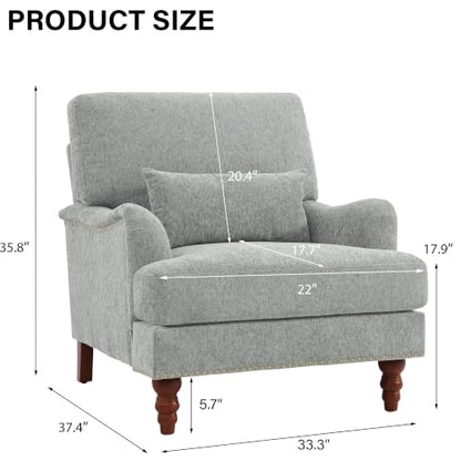 Mid-Century Modern Accent Chair with Lumbar Pillow, Light Grey, 2 Pack | Upholstered Chenille Armchair, Solid Wood Frame & Legs, Comfy Reading Lounge Sofa for Living Room Bedroom, & Small Spaces - color: Chenille Light Grey, size: 2 Seat