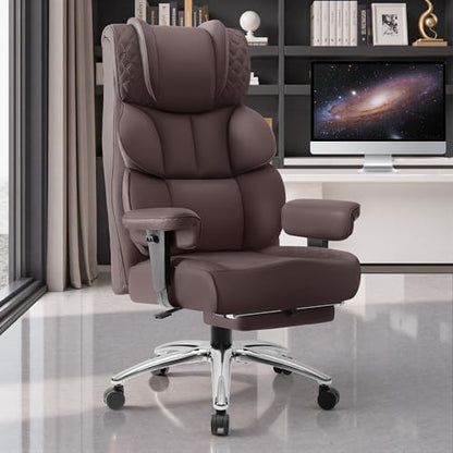 BestGlory Office Desk Chair, Big and Tall Leather Gaming Chair with Footrest, Wide Ergonomic Comfy Executive High-Back Reclining Computer Chairs, Swivel Rolling Wheels and Padded Lumbar Support,Coffee - color: Coffee, style: 3 Position Reclining