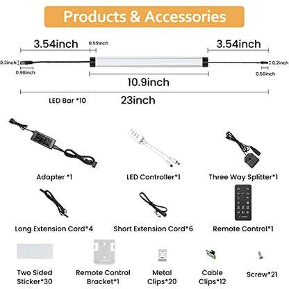 Under Cabinet Lights Kit, LED Smart Dimmable Strip Lighting Fixtures, 24V Plug in Linkable Bar LED Counter Lights for Pantry, Kitchen, Shelf, Bookcases, Showcase (10 PCS, Cold White) - color: Cold White