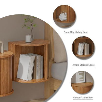 Floating Nightstand Set of 2,Wooden Wall-Mounted Nightstand with Fluted Sliding Roll-Up Door,Space-Saving,Suitable for Small Space Bedroom,Living Room - color: Walnut-floating Nightstand Set of 2