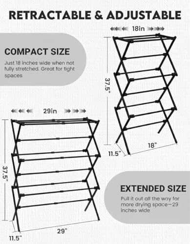 3-Tier Metal Folding Clothes Drying Rack, Laundry Drying Rack Clothing | Collapsible Dryer Racks for Laundry | Indoor & Outdoor,Black - color: Black