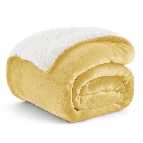 Bedsure GentleSoft Sherpa Fleece Throw Blanket for Couch, Non-Heated, Thick and Warm Throw for Women and Men, Soft Fuzzy Plush Blanket for Fall, Yellow, 50x60 Inches - color: 09 - Yellow, size: Throw (50" X 60")