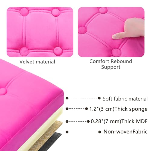 AmasSmile Footrest Ottoman Storage Bench,34" Velvet Folding Chest,Rose Red | Large Ottoman with Storage,Thicker Foam Padded Seat,Livingroom,Dorm,Bedroom,Entryway,Easy to install,34 x 13 x 13in - color: Rose-velvet