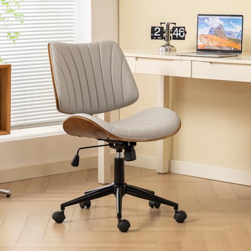 EROMMY Armless Office Desk Chair,Wooden Back Small Office Desk Chair No Arms Adjustable Height Modern Armless Chairs with Swivel Wheels for Small Spaces, Grey - color: Grey