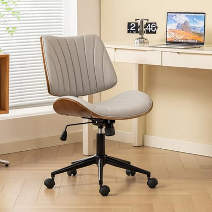 EROMMY Armless Office Desk Chair,Wooden Back Small Office Desk Chair No Arms Adjustable Height Modern Armless Chairs with Swivel Wheels for Small Spaces, Grey - color: Grey