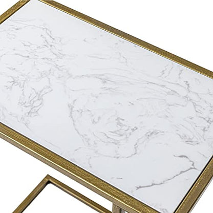 Marble Side Couch Table Gold Rectangle Tables for Small Spaces Coffee Table, Modern Accent Tables Narrow End Table for Living Room, Bedroom Slide Under Sofa Tables - 19" L x 12" W x 24" H | Modern Accent Tables Narrow End Table for Living Room, Bedroom Sl
