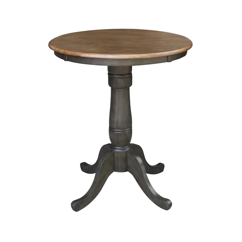 IC INTERNATIONAL CONCEPTS 30" Round Pedestal Gathering Height Table with 2 San Remo Counter Height Stools, Hickory/Washed Coal - color: Hickory/Washed Coal