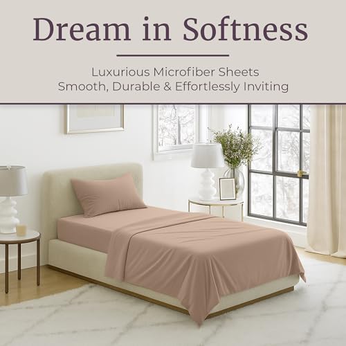Brushed Microfiber Twin Sheets - 3-Piece Sheet Set with Pillowcase, Flat, and Fitted Sheets - Wrinkle and Fade-Resistant Bedding by Lavish Home (Taupe) - color: Taupe, size: Twin