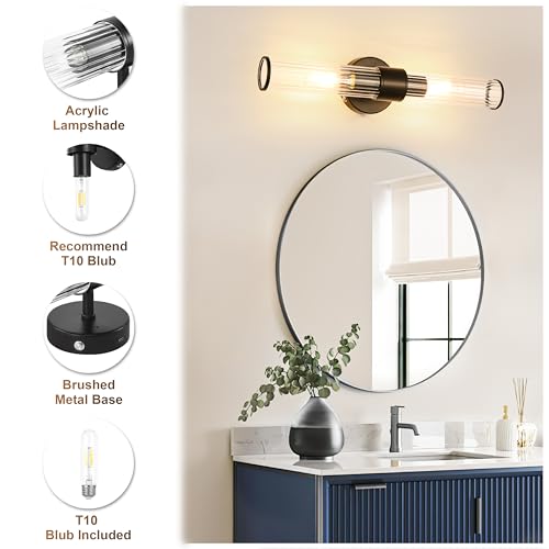 Morauroral Black Battery Operated Wall Sconces Set of 2, Rechargeable Wall Lights with Remote, 20 Inch Modern Wireless Wall Lamp for Bedroom, Living Room with Clear Glass Shade (Bulbs Included) - color: Matte Black