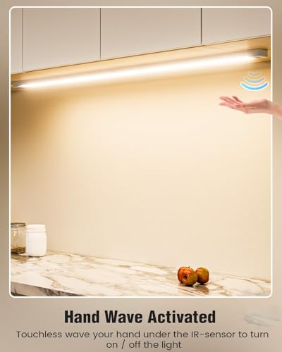 MYPLUS 36 Inch Under Cabinet Lights with Hand Wave 4000K Plug in Kitchen | Hand Wave Sensor,Dimmable,CRI>90,110V,750 Lumen,10W,Bright Counter,Shelf,Above the Sink - color: 4000K-Natural White, size: 36inch-1Pack