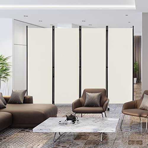 GOFLAME 4 Panel Folding Room Divider, 6FT Rolling Privacy Screen with Lockable Wheels, Portable Room Partition Screen, Freestanding Wall Divider and Separator for Home Office, White - color: White, size: 4-Panel
