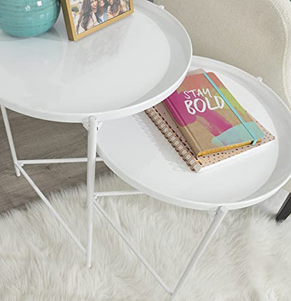 Kate and Laurel Ulani Modern Nesting Side Table, Set of 2, White, Sophisticated Glam End Tables for Storage and Display - color: White