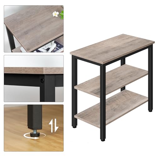 HOOBRO End Table, Simple Rustic Side Table with 3-Tier Storage Shelf, Narrow Nightstand for Small Spaces, Easy Assembly, for Living Room, Bedroom, Metal, Industrial Design, Greige and Black BG14BZ01 - color: Greige + Black