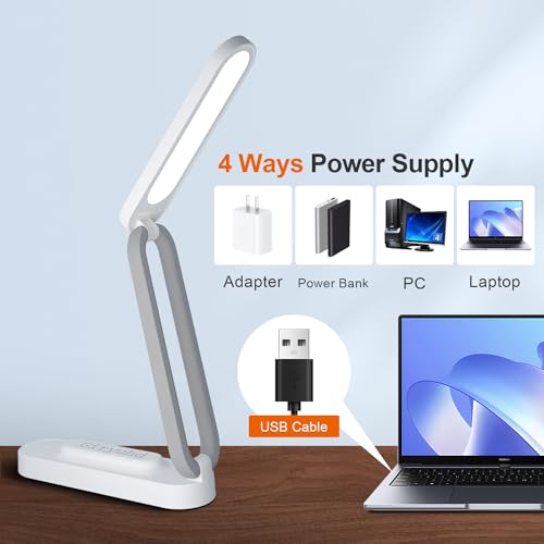 Giryuhd LED Desk Lamp for Office Home & Battery Operated Lamp Rechargeable Lamp Foldable & Portable Light, LED Desk Light Strip, 3 Brightness Dimmable Small Desk Lamp Wireless Reading Lamp(2PACK) - color: White(2PACK)