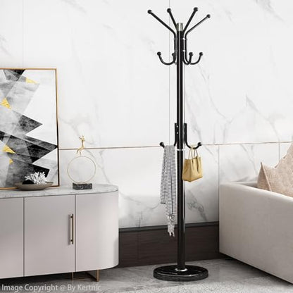Kertnic Modern Coat Rack Freestanding with Natural Marble Base & Sturdy Metal Frame, 11 Hooks Hall Tree for Jackets, Hats, Bags, Entryway Organizer for Bedroom, Living Room, Closet (11 hooks-Black) - color: 11 hooks-Black