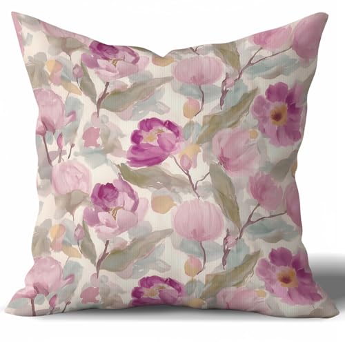 Velvet Decorative Throw Pillow Covers,Watercolor Flowers Design Pillowcase,Square Cushion Cover for Sofa Living Room Bed,Farmhouse Summer Home Decor 18x18inch - color: Purple-a