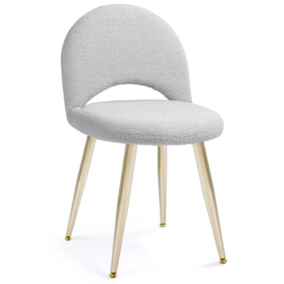 Vanity Chair with Back, Boucle Upholstery Armless Makeup Stool | Gray Vanity Stool with Gold Metal Legs for Bedroom Living Room Kitchen Dinning Room (Gold and Light Gray) - color: Gold and Light Gray