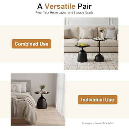 Gdrasuya10 Round Side Tables Set of 2, Large 15.7" Top, Metal Small Drink Accent Table Pedestal End Tables for Living Room Sofa Bedside Entryway & Office, Easy Assembly, Matte Black - color: Matte Black