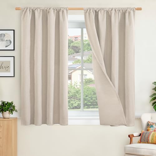 BGment Linen 100% Blackout Curtains for 45 Inch Length for Bedroom, Short Room Darkening Drapes with Rod Pocket Thermal Insulated for Living Room Privacy, 2 Panels Set, Each Panel 42 Inch Wide - color: Linen, size: 42"W x 45"L (Pack of 2)