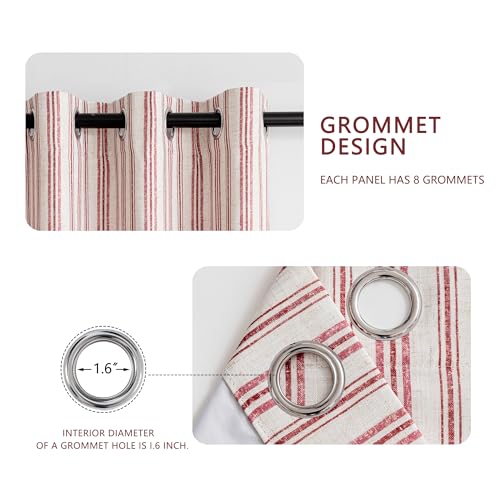 MYSKY HOME Striped Curtains 100% Blackout for Girls Bedroom 63 Inches Long Red Stripe Patterned Farmhouse Rustic Linen Blend Double Layer Drapes, Grommet, 2 Panels, 52" Wide - color: B-red/Blackout, size: 52"W x 63"L (Pack of 2)