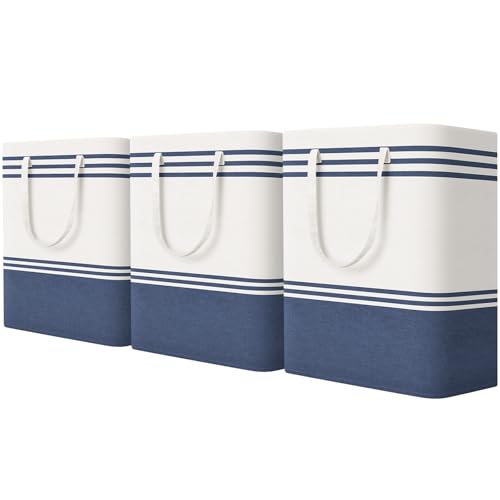 TranquilRelax 3-Pack Laundry Basket, Laundry Hamper, Blue-125L | Freestanding＆Water-Resistant Laundry Hamper, Collapsible Tall Clothes Hamper with Carry Handles for Clothes, Laundry Basket - color: Blue, size: 125L