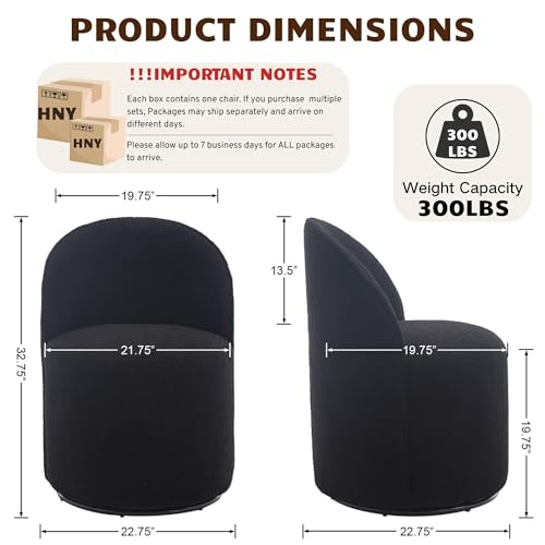 HNY Upholstered Kitchen & Dining Room Barrel Chair, Mid Century Modern Round Sherpa Boucle Dining Chair, 360 Degree Swivel Comfy Armless Accent Makeup Vanity Side Chair for Bedroom Living Room, Black - color: Black