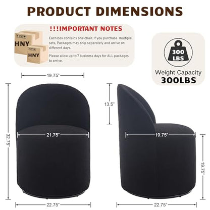 HNY Upholstered Kitchen & Dining Room Barrel Chair, Mid Century Modern Round Sherpa Boucle Dining Chair, 360 Degree Swivel Comfy Armless Accent Makeup Vanity Side Chair for Bedroom Living Room, Black - color: Black