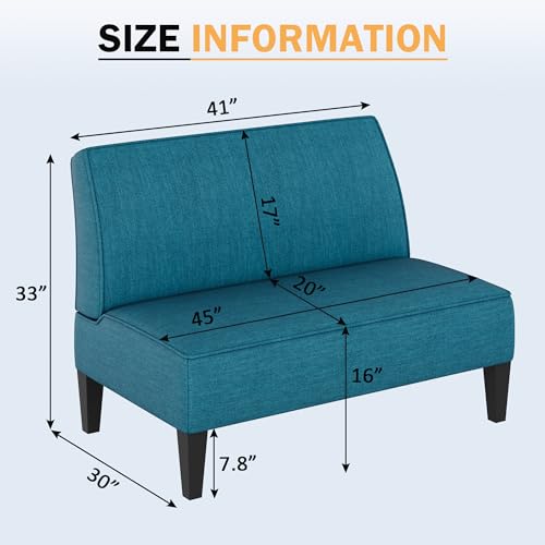 Small Loveseat, Blue Mini Sofa Couch Accent Upholstered Bench with Back Living Room Bedroom Office Armless Love Seat Settee - color: Blue