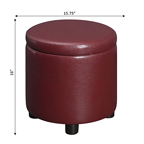 Convenience Concepts Designs4Comfort Round Accent Storage Ottoman in Burgundy Red Faux Leather Finish - color: Burgundy Faux Leather