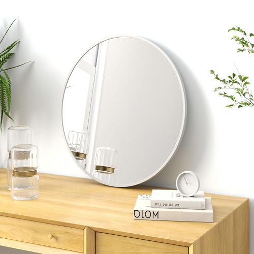 SCWF-GZ 20" Round Mirror Circle Wall Mounted Hanging or Against Wall Metal Frame Dressing Make-up Mirrors for Entryway Bedroom Bathroom Living Room 20 inch Silver | HD Crystal Clear No distortion Tempered Glass,Aluminum Frame,Make-Up Mirrors for Bedroom,E