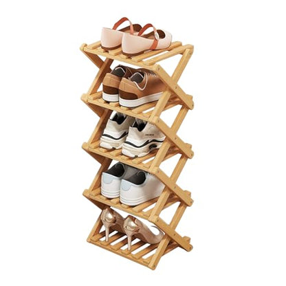 Bamboo Shoe Rack, Portable Folding Storage, No Installation, 5 Tier Stand | Free Standing, Space Saving Design, Easy To Move, Ideal For Entryway, Closet, Dorm - size: 5 Tier