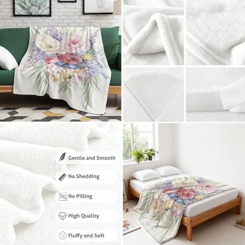 White Pink Purple Flower Fuzzy Throw Blanket Ultra Soft Sofa Blanket for Wife Girls Blankets New Apartment Gifts House Essentials for Bedroom Living Rooms Couch Sofa Bed 40X50 Inch - size: 40 × 50 inch