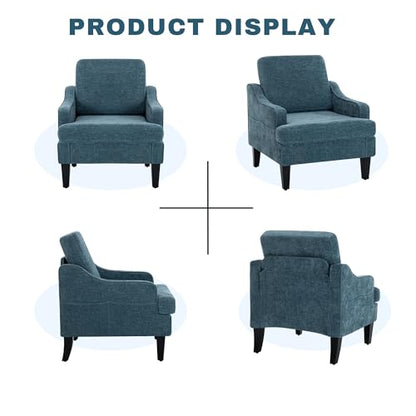 Accent Chair for Living Room,Mid-Century Arm Chair Fabric Living Room Chairs,Upholstered Reading Chair for Bedroom,Single Sofa Chair with Wood Legs for Apartment (1, Chenille Blue) - color: Blue