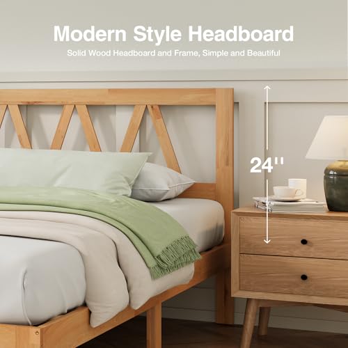 Novilla 12 Inch Queen Bed Frame with Headboard Bed Frame Queen Size Solid Wooden Bed Frame Foundation with Wood Slat Support, No Box Spring Needed, Easy Assembly, Natural Grain Wood