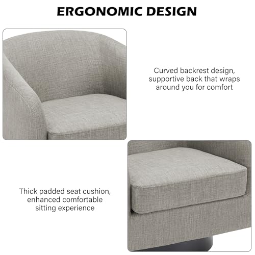 Swivel Barrel Accent Chair, Comfy Reading Armchair, Khaki, Set of 1 | Club Chairs for Adults, Low-Back Design, Modern Round Style, Solid Wood Frame & Metal Swivel Base, For Living Room & Bedroom - color: Khaki