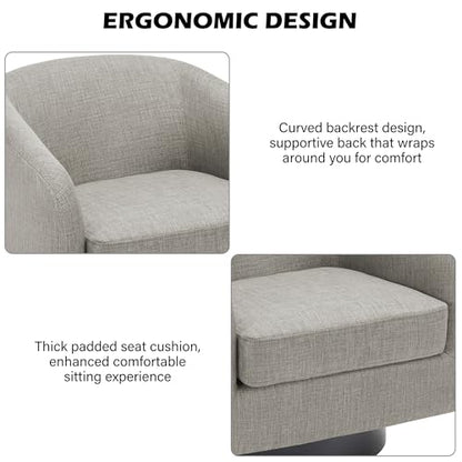 Swivel Barrel Accent Chair, Comfy Reading Armchair, Khaki, Set of 2 | Club Chairs for Adults, Low-Back Design, Modern Round Style, Solid Wood Frame & Metal Swivel Base, For Living Room & Bedroom - color: Khaki