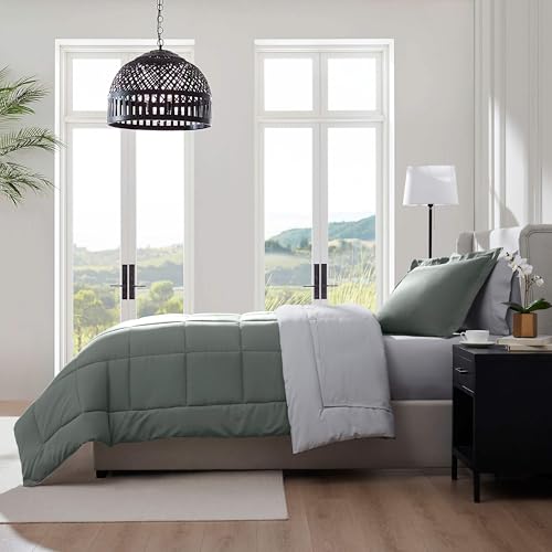 Nestl 5 Piece Twin Comforter Set – Sage Green Reversible Bed in a Bag – Complete Twin Size Bedding Set with Sheets, Pillowcase and Sham - color: Sage Green, size: Twin