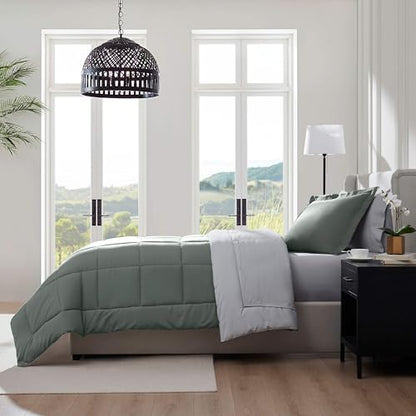 Nestl 5 Piece Twin Comforter Set – Sage Green Reversible Bed in a Bag – Complete Twin Size Bedding Set with Sheets, Pillowcase and Sham - color: Sage Green, size: Twin