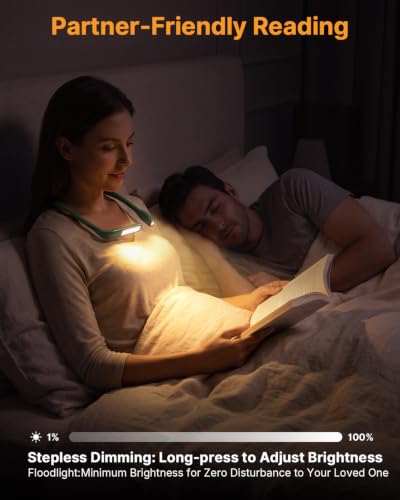 Bendable Neck Light with Storage Case, Dimmable Reading Light | Eye Care, Foldable, Ergonomic, Comfortable, 80H Rechargeable Book Lamp, Knitting Crafting Crocheting Sewing Supplies - color: Green + Storage Case