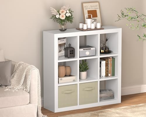 Bookshelf 9-Cube Storage Organizer Sturdy Wooden Bookcase Open Book Shelf, Multifunctional Cubicle Rack for Storages & Display, Furniture for Living Room Bedroom Office, White - color: White, size: 9 cube
