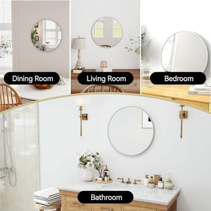 SCWF-GZ 20" Round Mirror Circle Wall Mounted Hanging or Against Wall Metal Frame Dressing Make-up Mirrors for Entryway Bedroom Bathroom Living Room 20 inch Silver | HD Crystal Clear No distortion Tempered Glass,Aluminum Frame,Make-Up Mirrors for Bedroom,E