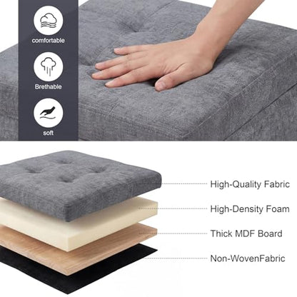 15 inch Square Storage Ottoman with Tray Lid,Modern Tufted Fabric Cube Coffee Table with Storage,Upholstered Ottoman with Removable Top for Living Room, Bedroom - color: Gray With Tray