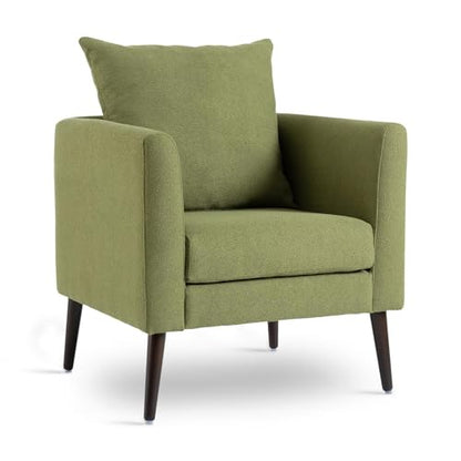 Barrel Accent Chair with Back Pillow, Large Upholstered Armchair with Solid Wood Legs Modern Reading Chairs for Living Room Bedroom - color: Barrel Olive Green, size: Set of 1