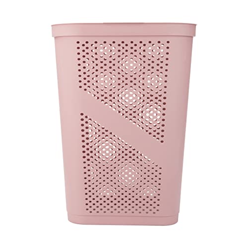 Mind Reader Slim Laundry Hamper with Lid, 60L Clothes Basket, Ventilated Plastic, Pink - color: Pink, size: Single